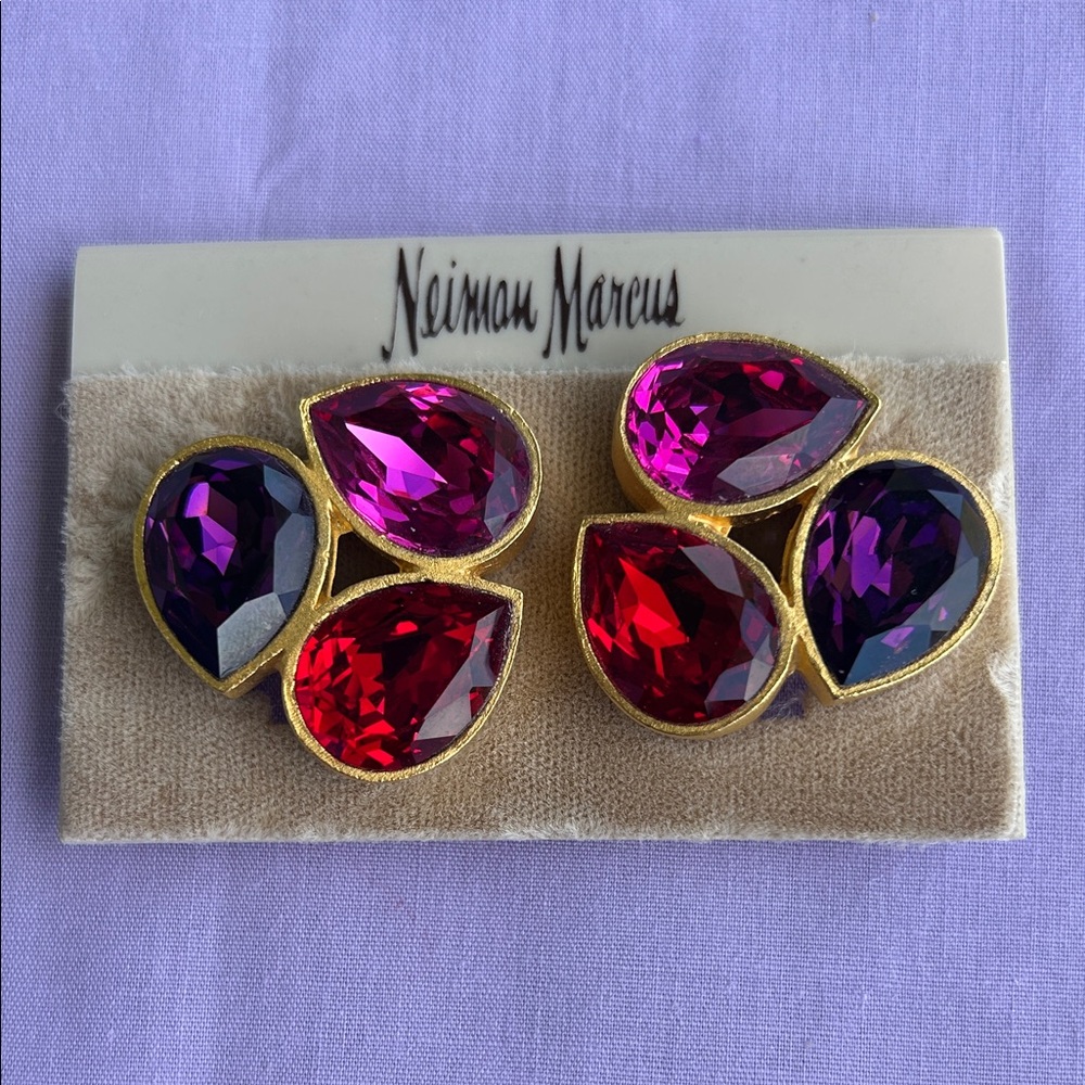 Vintage 1980s Neiman Marcus Multicolor Teardrop Clip on Earrings